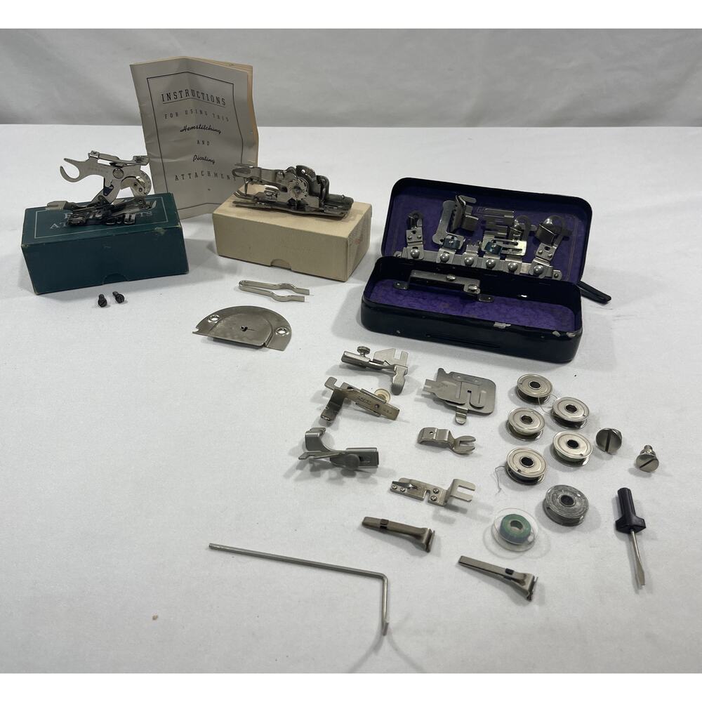 25 Piece Lot of Vintage Greist Rotary Sewing Machine Attachments with Case